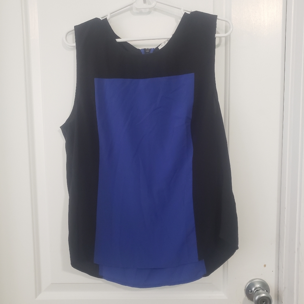 Chaus NY black & blue sleeveless blouse sz L